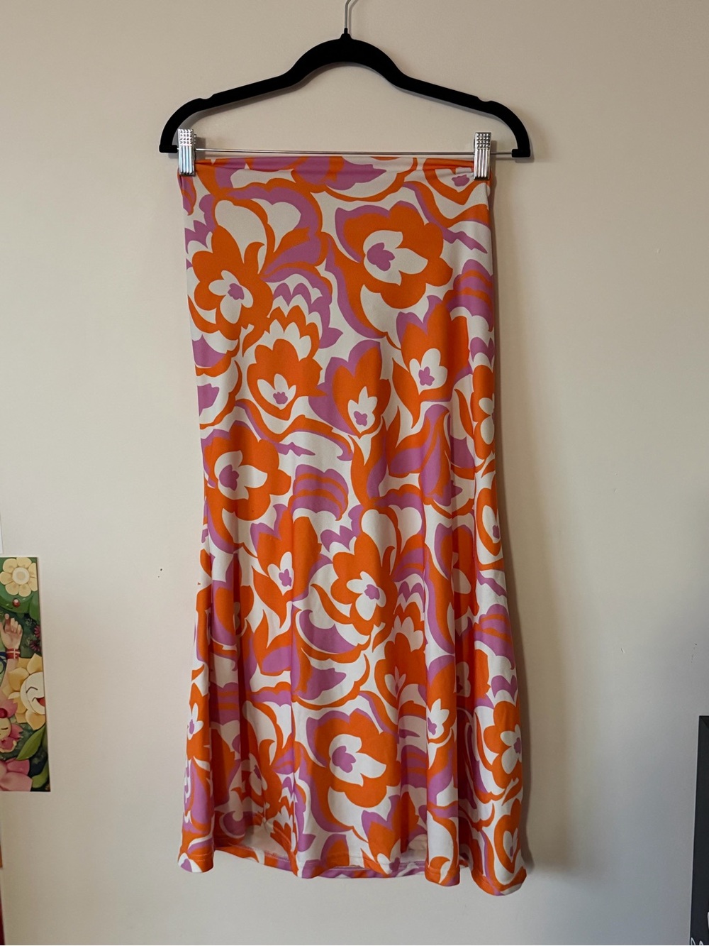 Fashion Nova Strapless Orange & Pink Floral Midi Dress
